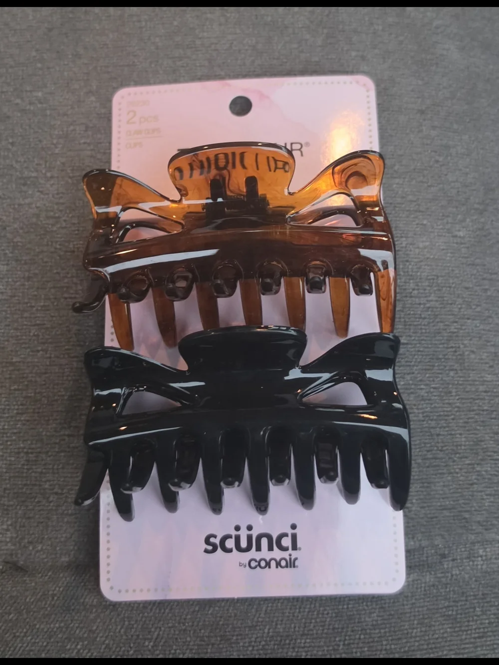 Scunci 2-Pack Thick Hair Claw Clips - Tortoiseshell & Black BNIB